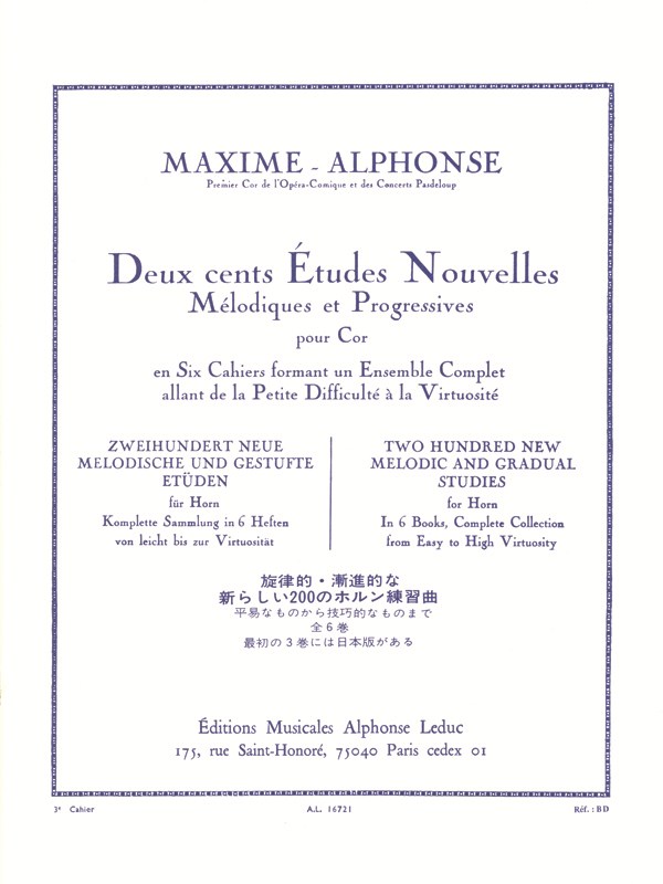 Maxime-Alphonse: 200 Etudes Nouvelles Vol.3 - 40 Etudes De Moyenne Force (Horn)