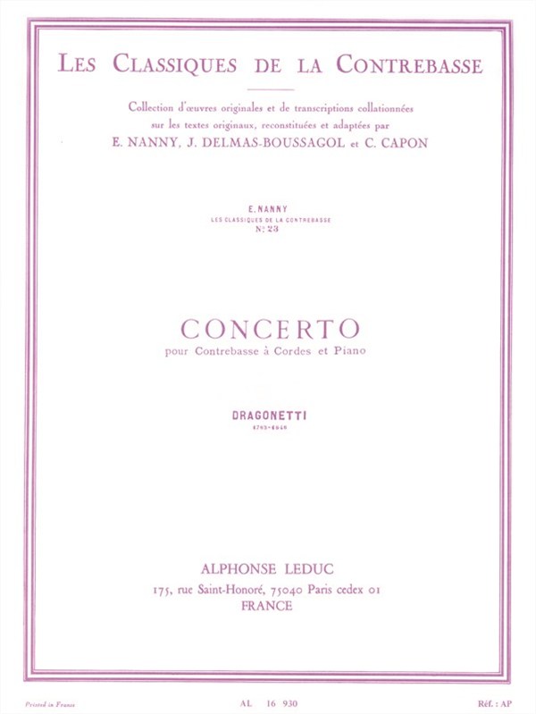 Domenico Dragonetti: Concerto (Classiques No.23) (Double Bass & Piano)