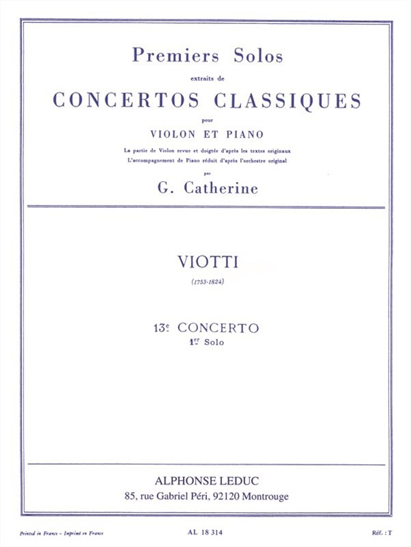 Viotti Premiers Solos Concertos Classiques No 13 (Catherine) Vln/Pf Bk