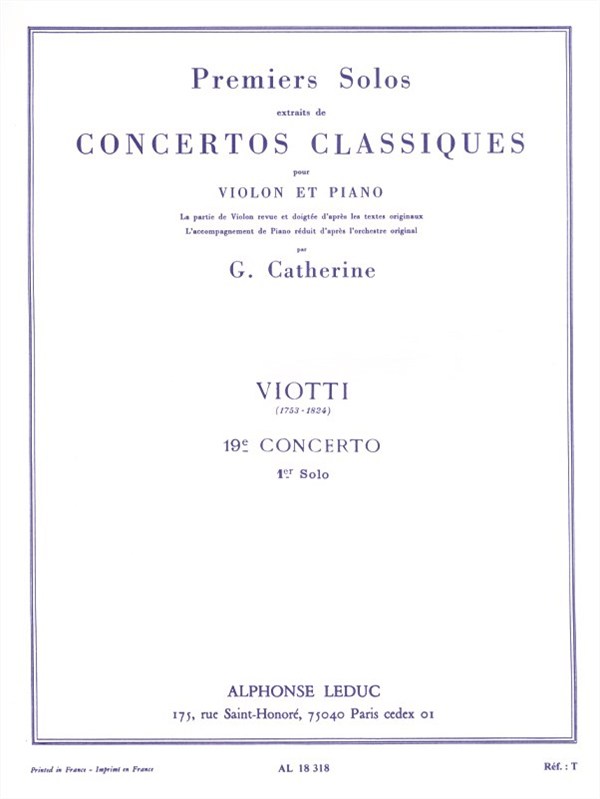 Viotti Premiers Solos Concertos Classiques No 19 (Catherine) Vln/Pf Bk