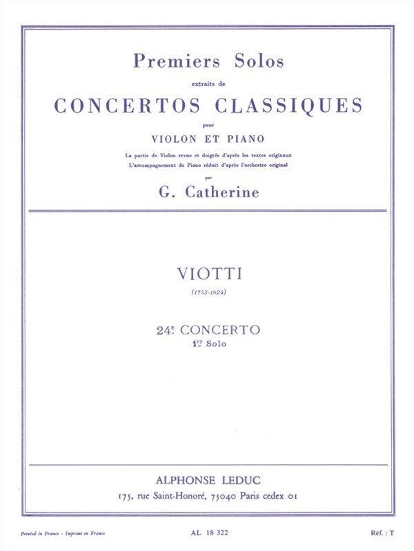 Georges Catherine: First Solos extracted from the Classic Concertos (Viotti's Concert No. 24), for Violin and Piano