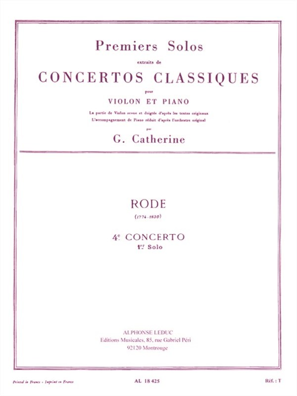 Rode Premiers Solos Concertos Classiques No 4 Violin & Piano Book