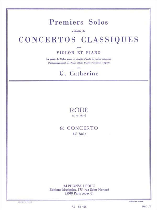 Rode Premiers Solos Concertos Classiques No 8 Violin & Piano Book