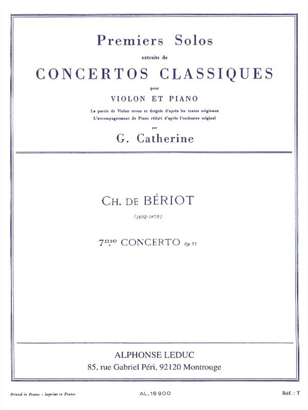 Georges Catherine: First Solos extracted from the Classic Concertos (Bériot's Concert No. 9), for Violin and Piano
