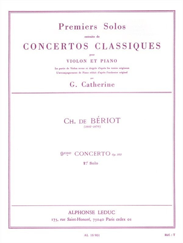 Georges Catherine: First Solos extracted from the Classic Concertos (Bériot''s Concert No. 9), for Violin and Piano