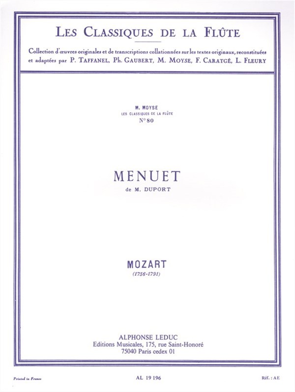 Wolfgang Amadeus Mozart: Menuet de Duport (Classiques No.80) (Flute & Piano)