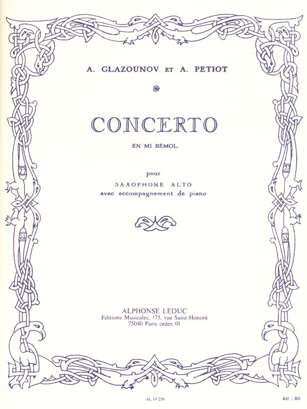 Alexandre Glazounov: Saxophone Concerto Op.109 In E Flat (Alto Saxophone/Piano)