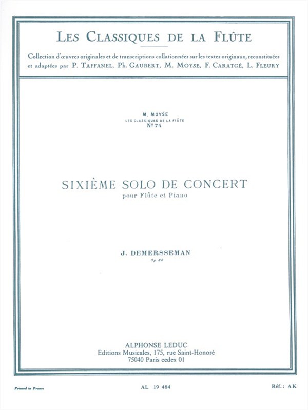 Jules-Auguste Edouard Demersseman: Solo de Concert No.6, Op.82 (Classiques No.74) (Flute & Piano)