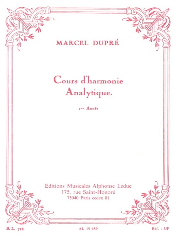 Dupre Cours D'harmonie Analytique 1ere Annee Bl718 Book Music Theory