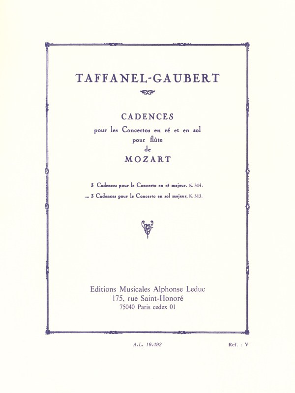Wolfgang Amadeus Mozart: 3 Cadenzas by P.Taffanel & P.Gaubert for Concerto KV313 (Flute solo)