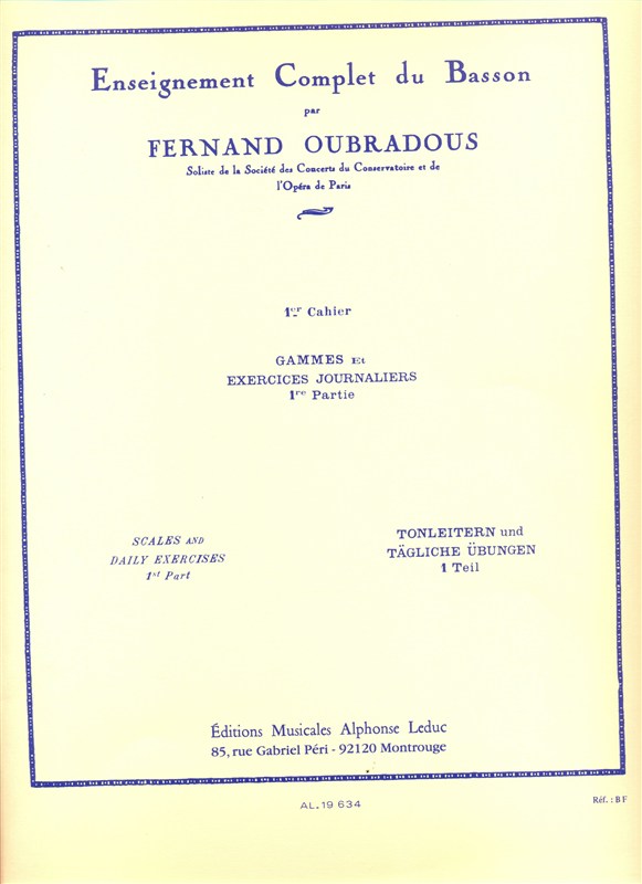 Fernand Oubradous: Enseignement Complet du Basson - Volume 1