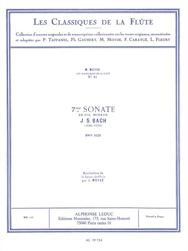 Johann Sebastian Bach: Sonata No.7, BWV1020 in G minor (Classiques No.15) (Flute & Piano)
