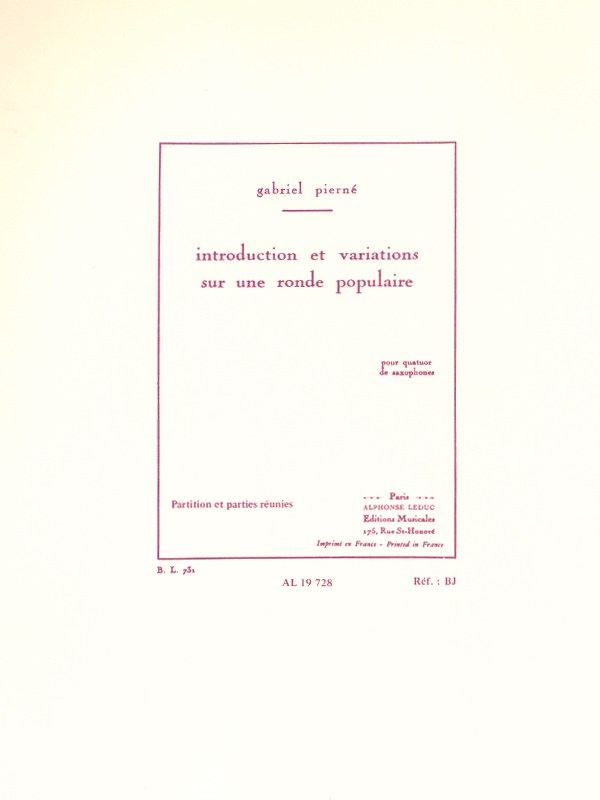 Gabriel Pierné: Introduction et Variations (Saxophones 4)