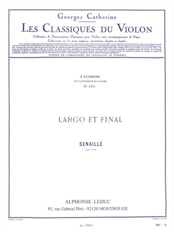 Jean-Baptiste Senaillé: Largo et Final (Classiques No.372) (Violin & Piano)