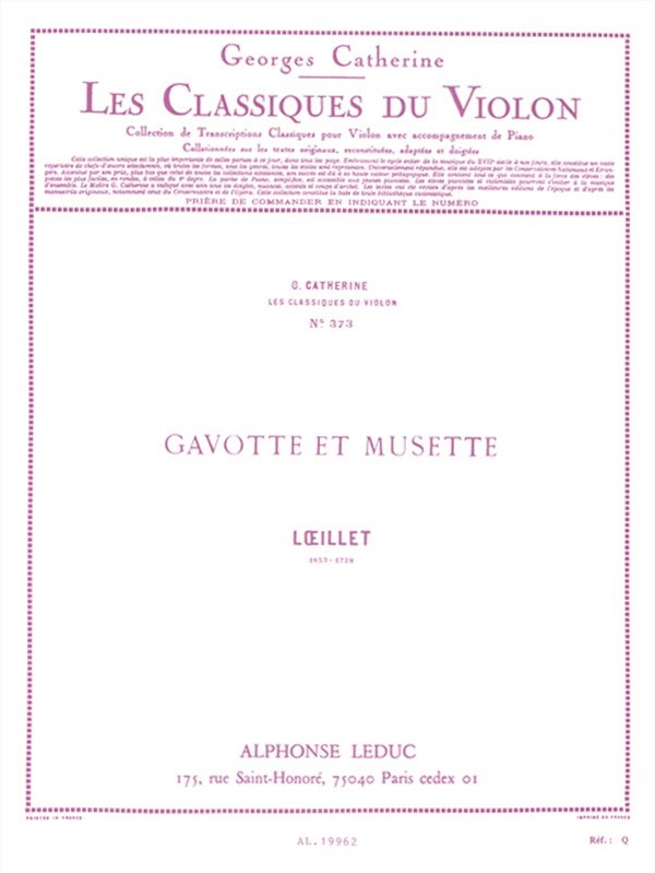 John Loeillet: Gavotte et Musette (Classiques No.373) (Violin & Piano)