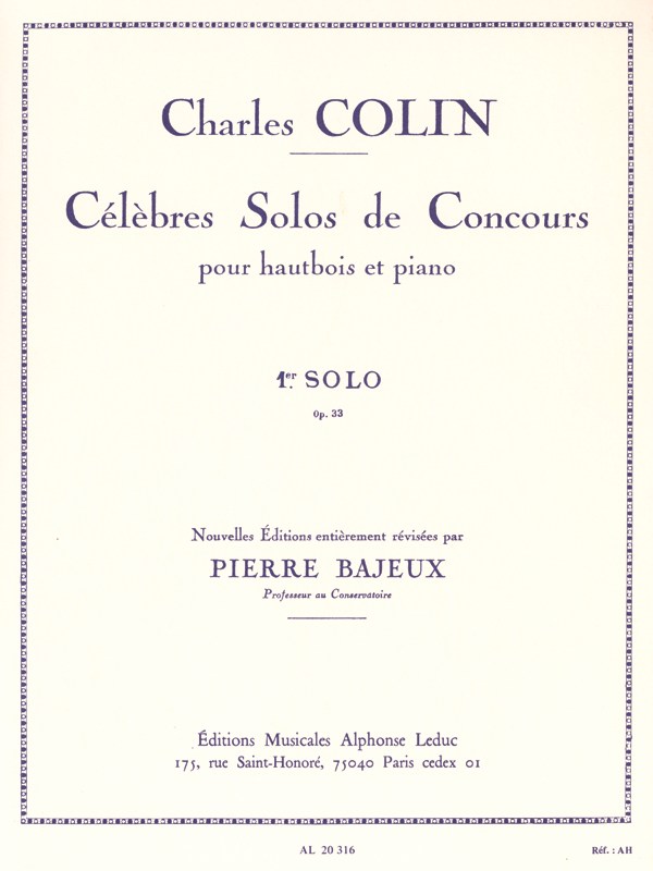 Charles Colin: Solo de Concours No.1, Op.33 (Oboe & Piano)