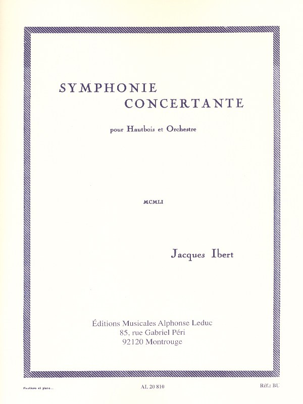 Jacques Ibert: Symphonie concertante (Oboe & Piano)