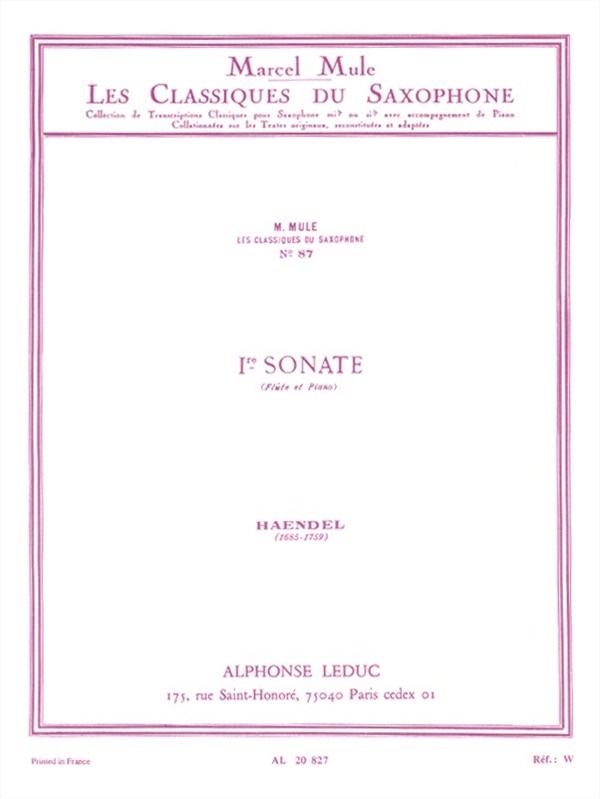 Georg Friedrich Handel: Sonata No.1, Op.1 No.1a (Classiques No.87) (Saxophone-Alto & Piano)