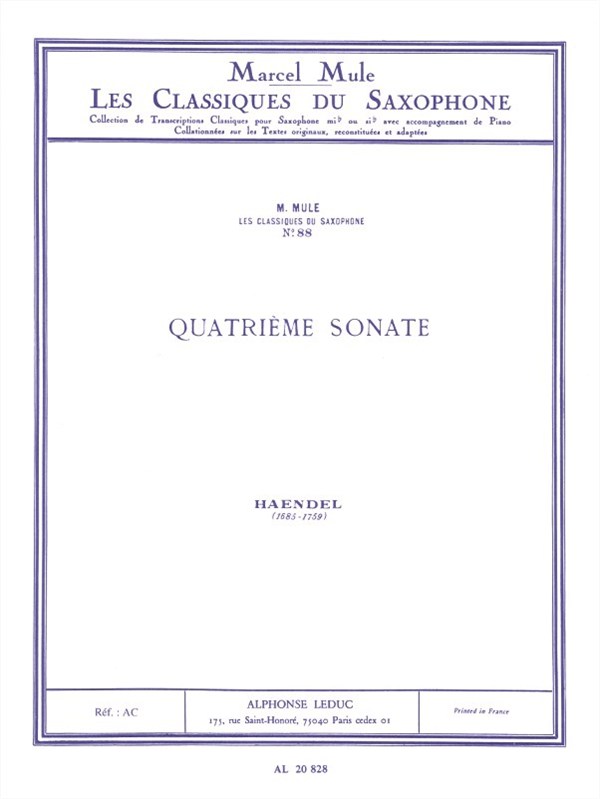 Georg Friedrich Handel: Sonata No.4 (Classiques No.88) (Saxophone-Alto & Piano)