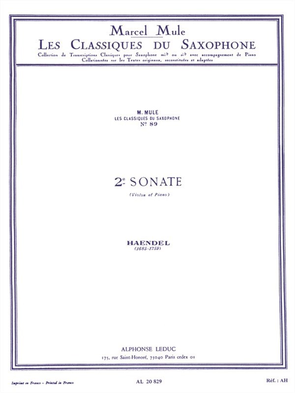 Georg Friedrich Handel: Sonata No.2 (Classiques No.89) (Saxophone-Alto & Piano)