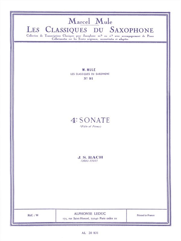 Johann Sebastian Bach: Sonata pour Flûte No.4 (Classiques No.91) (Saxophone-Alto & Piano)