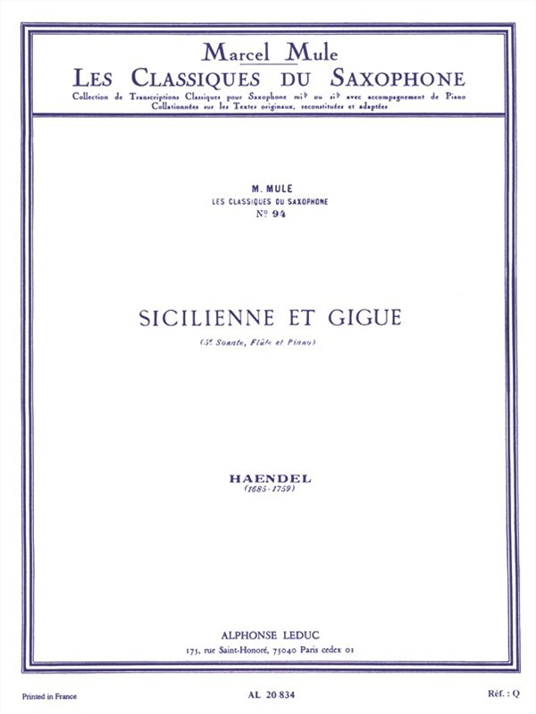 Georg Friedrich Handel: Sicilienne et Gigue (Classiques No.94) (Saxophone-Alto & Piano)