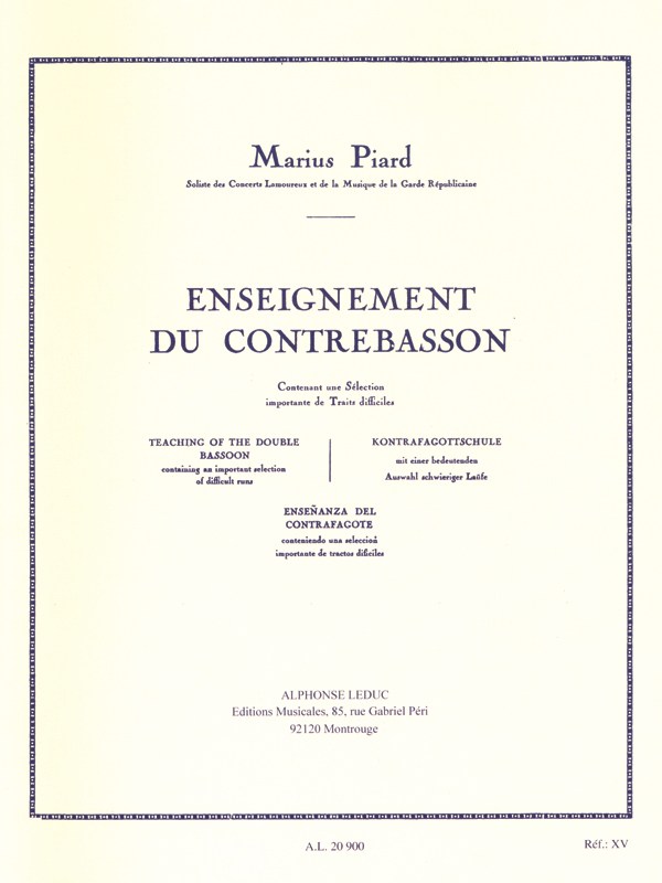 Piard Enseignement Du Contrebasson Methodes Contra Bassoon Book