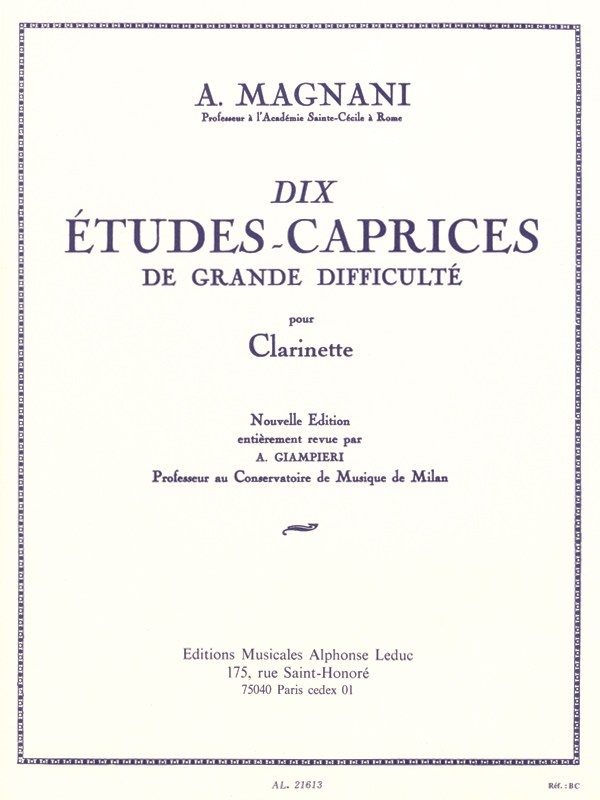 Aurelio Magnani: 10 Etudes-Caprices de grande Difficulté (Clarinet solo)