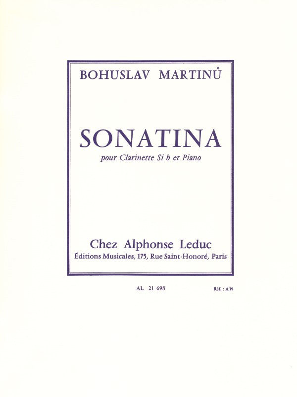 Bohuslav Martinu: Sonatina H.356 Pour Clarinette Et Piano