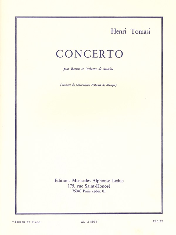 Henri Tomasi: Concerto (Bassoon & Piano)