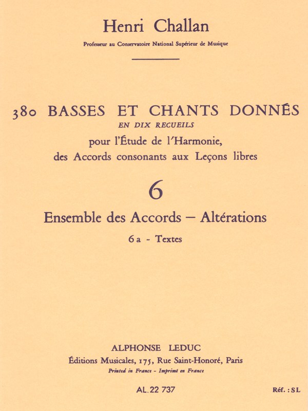 Challan 380 Basses Et Chants Donnes Vol 6 Ens Accords Alterations 6a