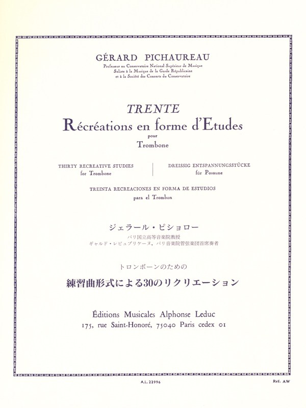 Gérard Pichaureau: 30 Récréations en Forme d'Etudes (Trombone solo)