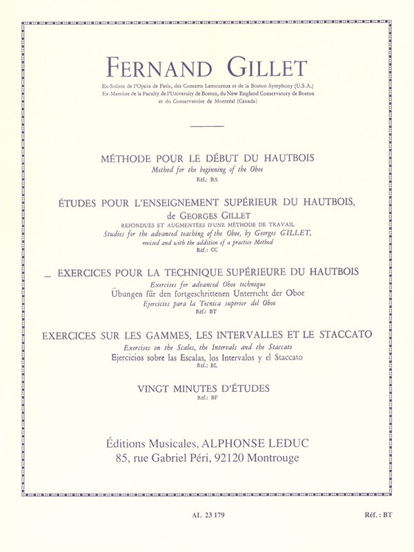 Ferdinand Gillet: Exercices pour la Technique supérieure (Oboe solo)