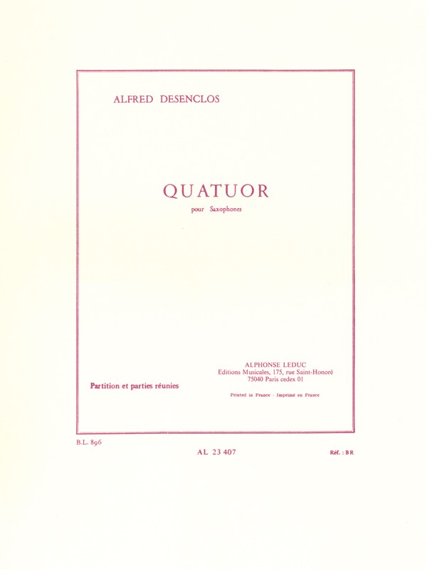 Alfred Désenclos: Quatuor (Saxophones 4)