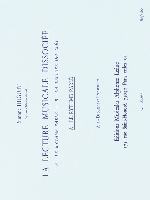 Huguet Lecture Musicale Dissociee A Le Rythme Parle A1 Debut Prep Bk