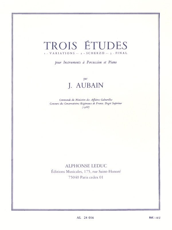 Jean Emmanuel Aubain: 3 Etudes (Percussion(s) & Piano)
