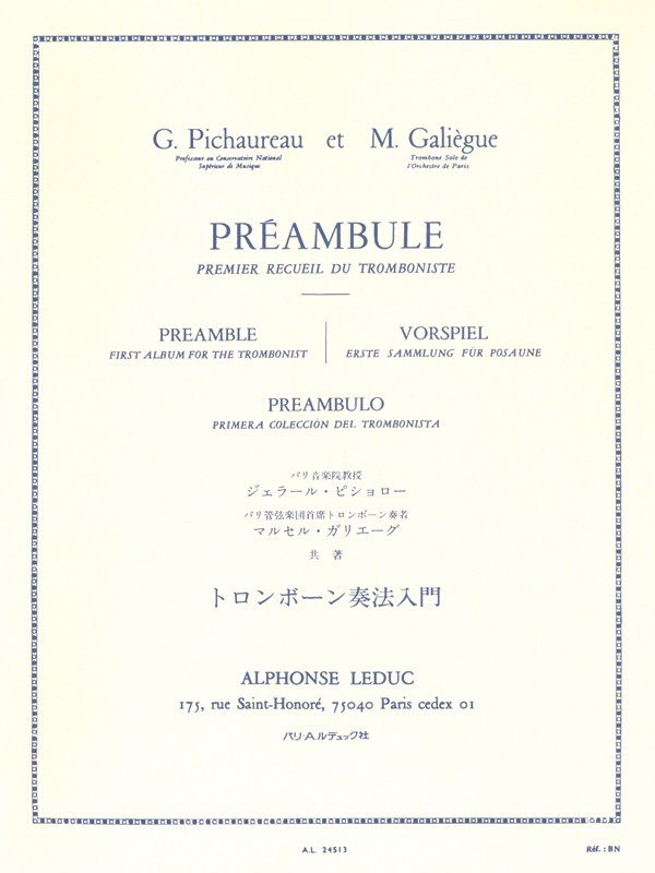 Pichaureau G. Galieg Preambule Premier Du Tromboniste Trombone Book
