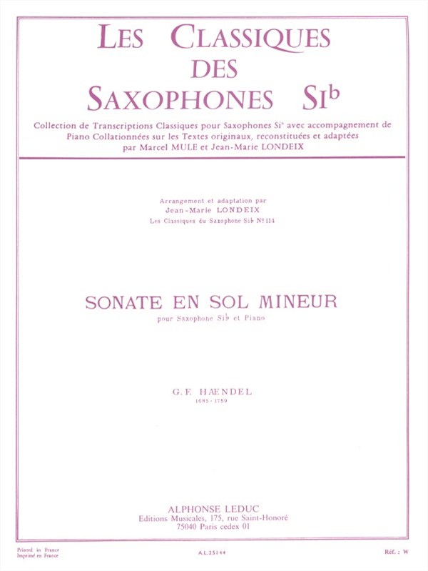 Georg Friedrich Handel: Sonate En Sol Mineur (Saxophone)