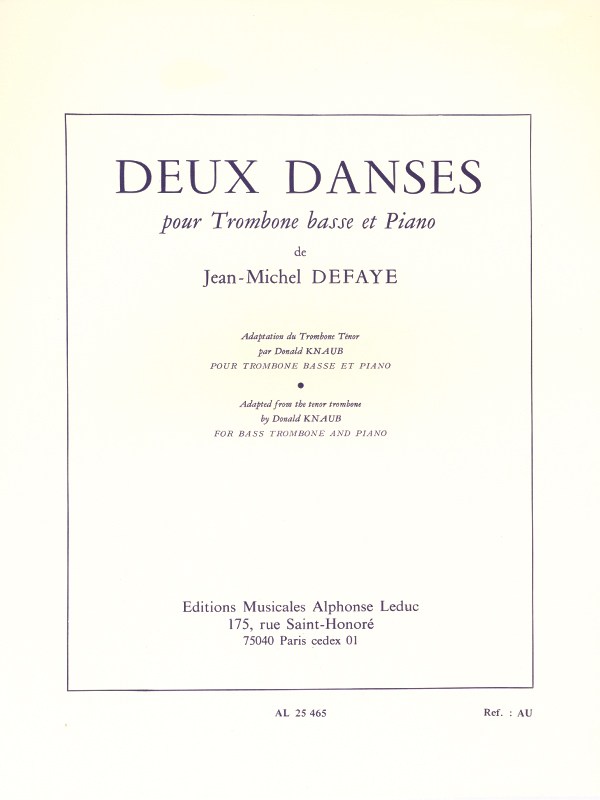 Jean-Michel Defaye: Deux Danses For Bass Trombone And Piano