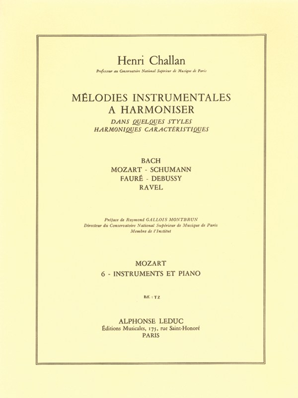Challan Melodies Instrumentales A Harmoniser 6 Mozart Inst & Piano Bk
