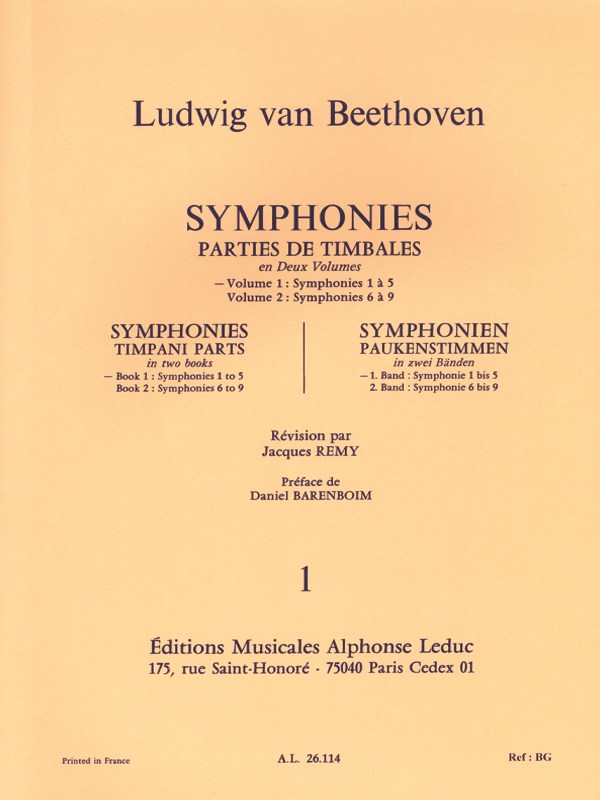 Ludwig van Beethoven: Symphonies - Timpani Parts Vol.1 (Percussion solo)