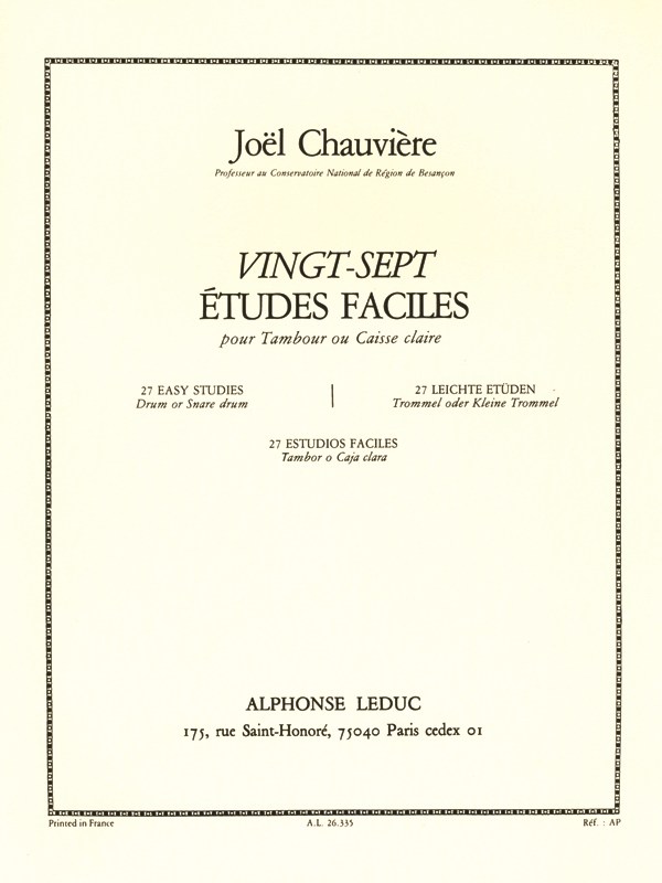 Joël Chauvière: 27 Etudes faciles (Percussion solo)