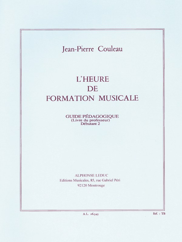 Couleau Jean Heure De Formation Musicale Debutant 2 Livre Du Maitre