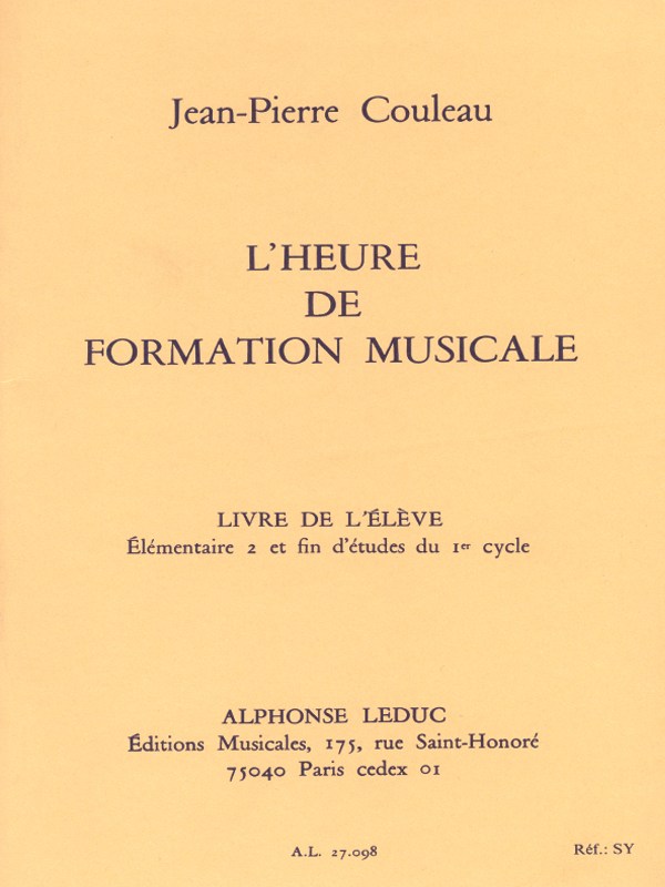 Couleau Heure De Formation Musicale Elementaire 2 Livre De L'eleve
