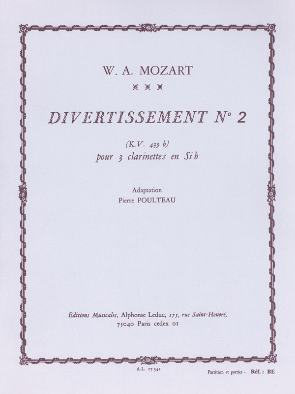 Wolfgang Amadeus Mozart: Divertissement No.2, KV439b (Clarinets 3)
