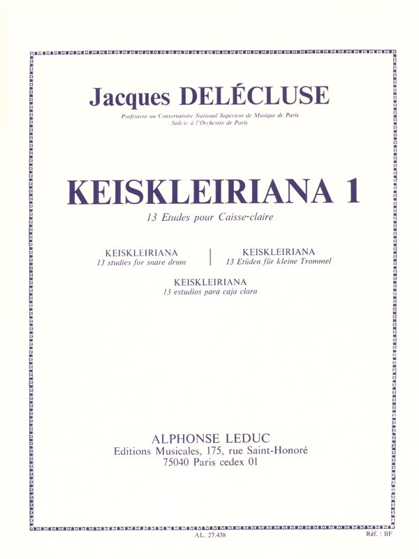 Jacques Delécluse: Keiskleiriana Vol.1, 13 Studies (Percussion solo)