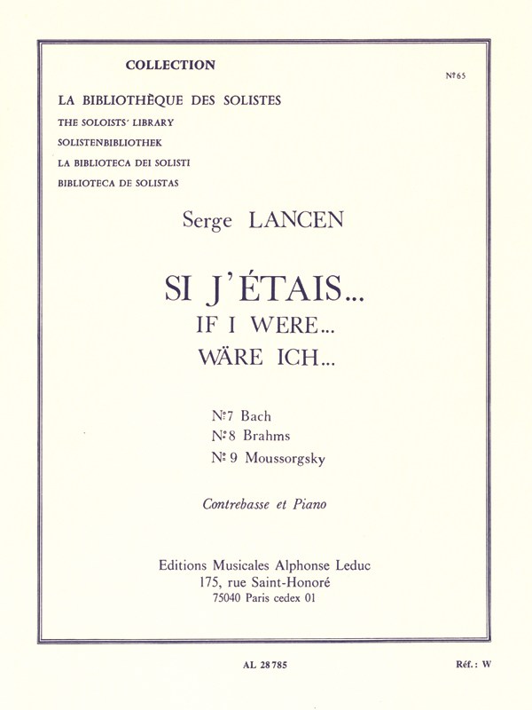 Lancen Si J'etais 7 Bach 8 Brahms 5 Moussorsky Double Bass & Piano Bk