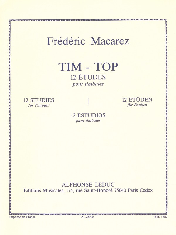 Macarez Tim Top 12 Etudes Timbales Kettledrum Technical Studies Book