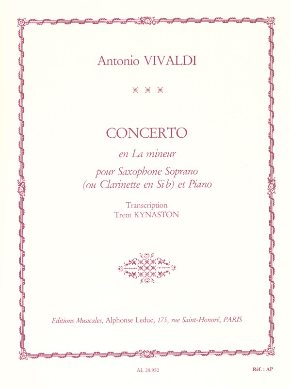 Antonio Vivaldi: Concerto FVII/5 RV461 In A Minor (B Flat Saxophone)