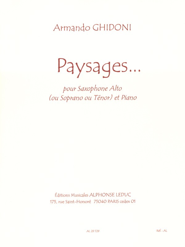Paysages Alto (Sop Or Ten) Sax/Pno
